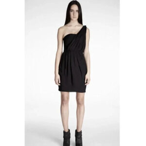 NEW Black Halo Black Mini Dress Jane One Shoulder Dress Silk Size 2